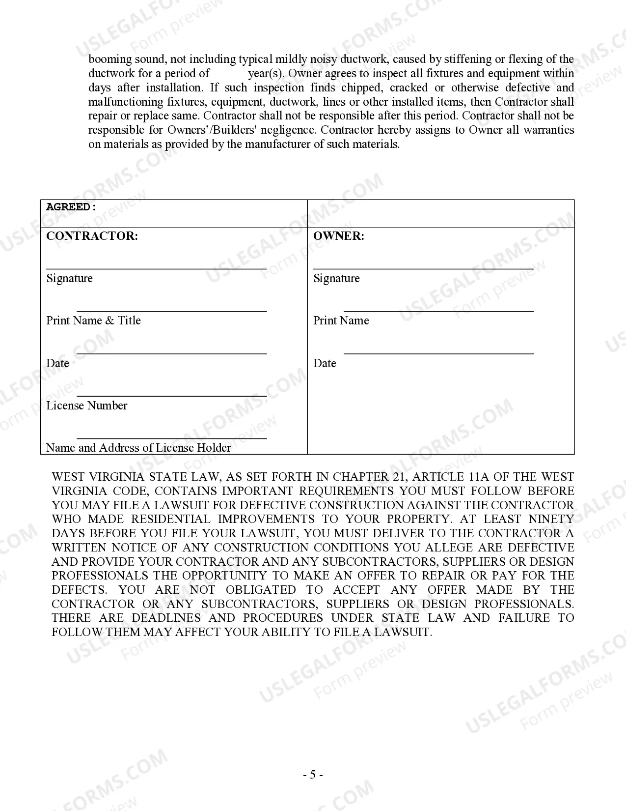 Preview HVAC Contract for Contractor