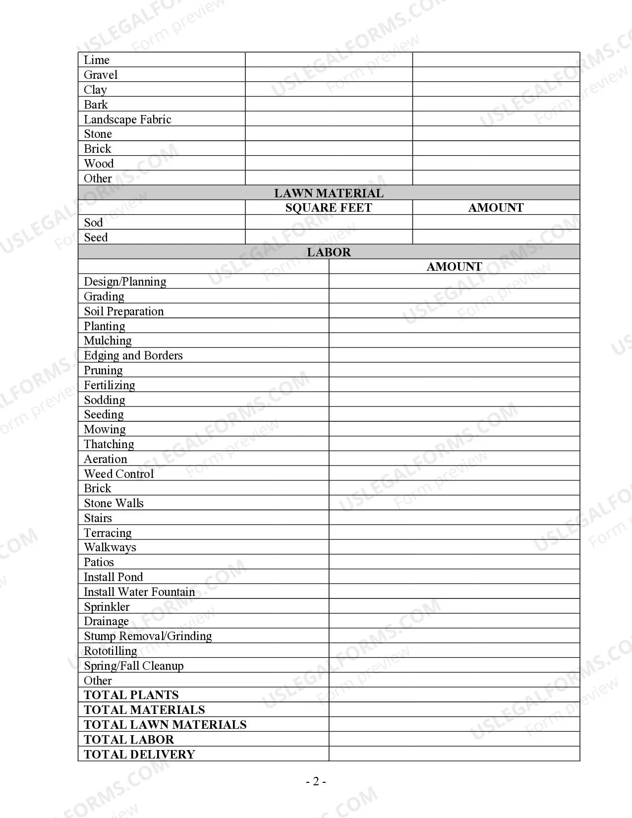 Preview Landscape Contract for Contractor