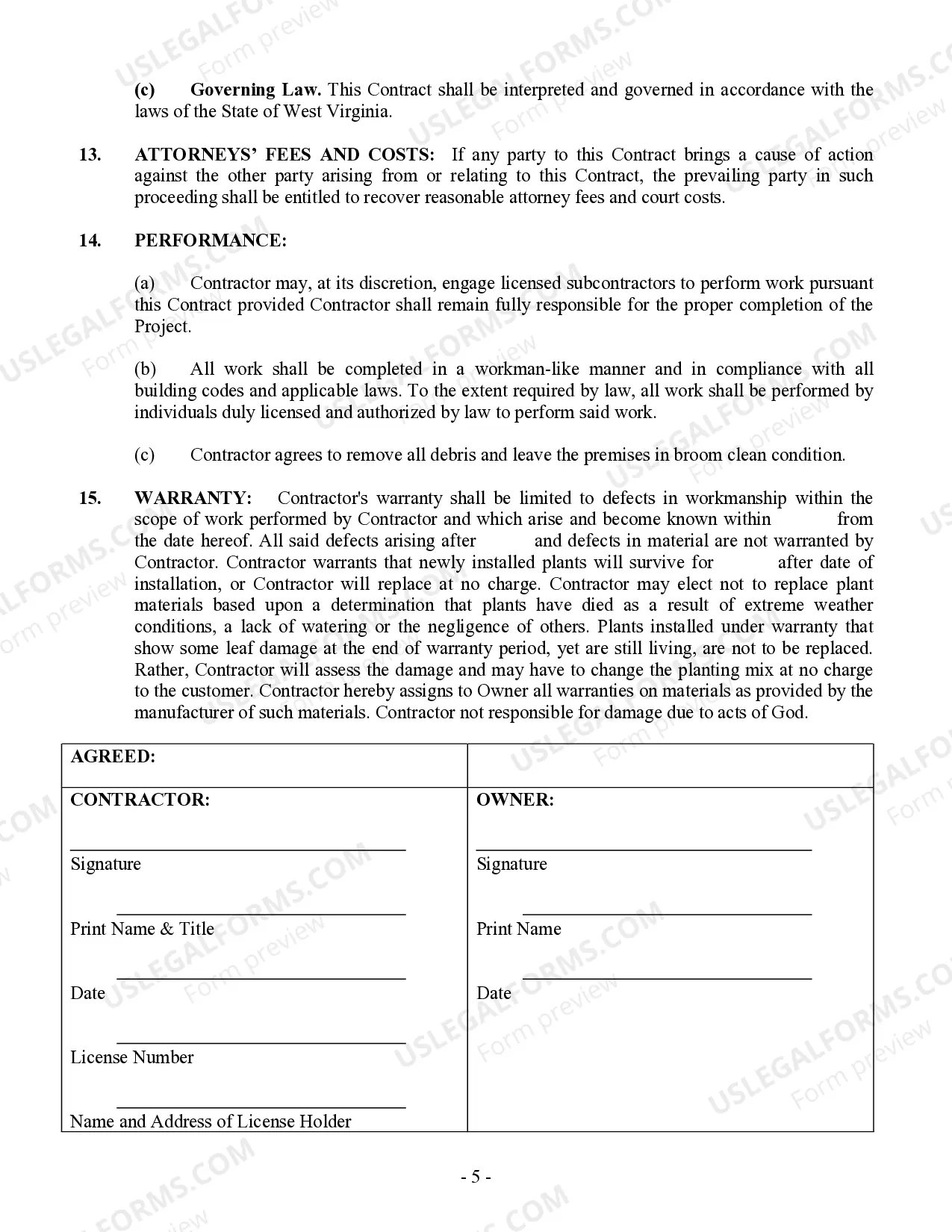 Preview Landscape Contract for Contractor