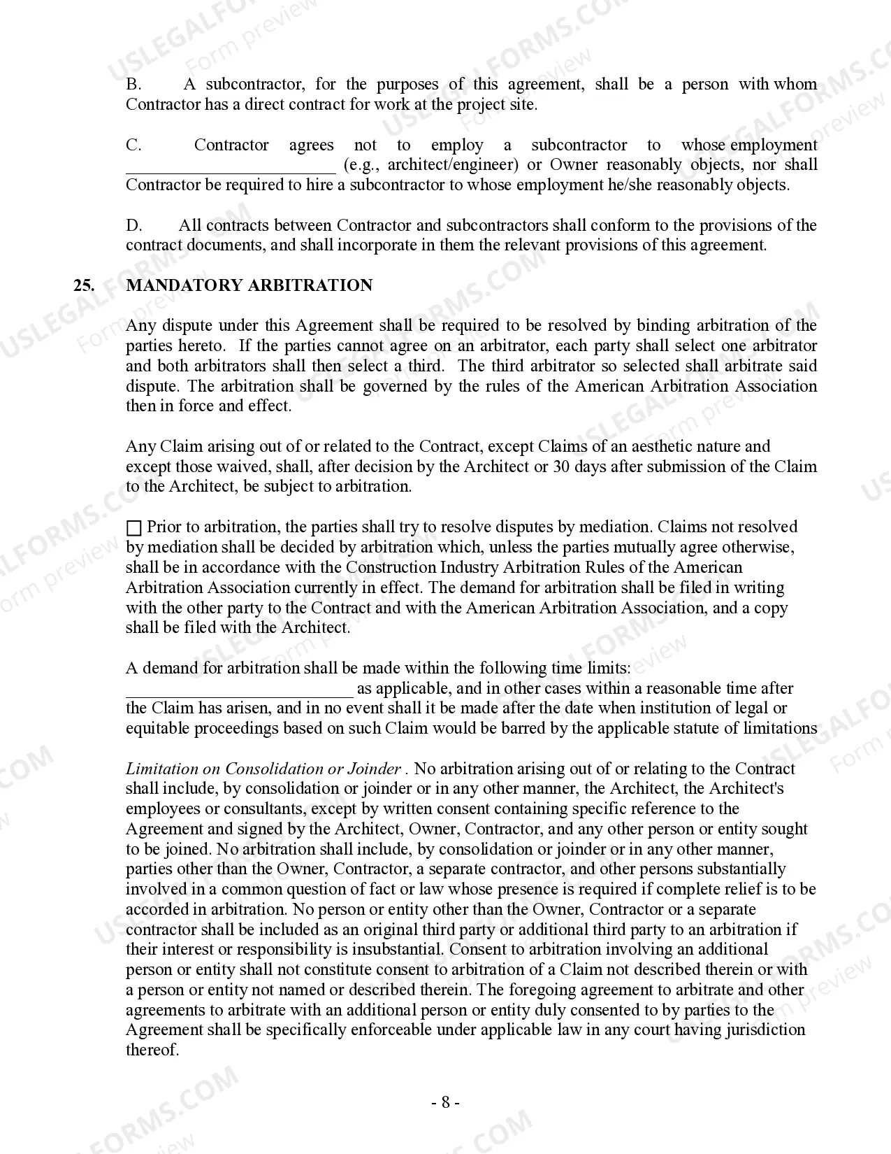 Preview Commercial Contract for Contractor