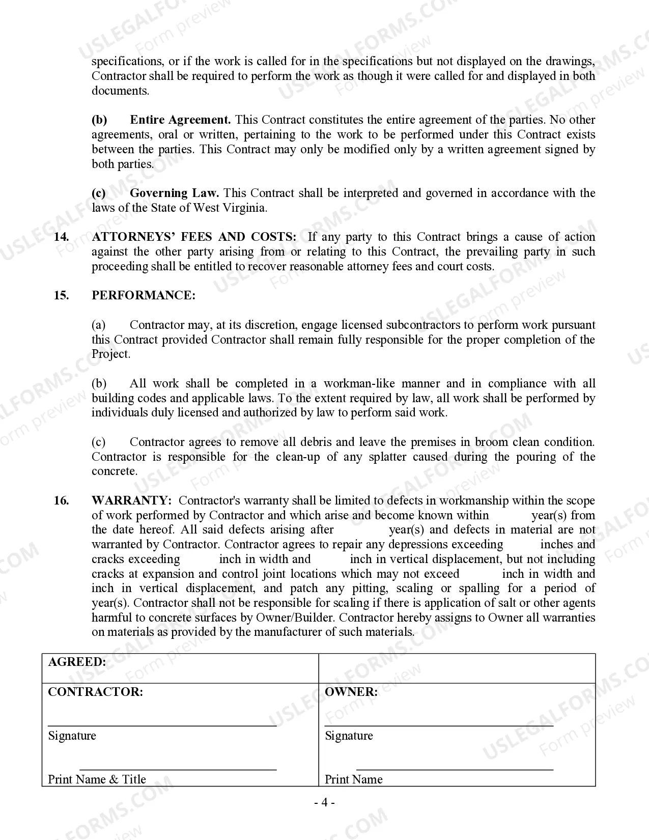 Preview Concrete Mason Contract for Contractor