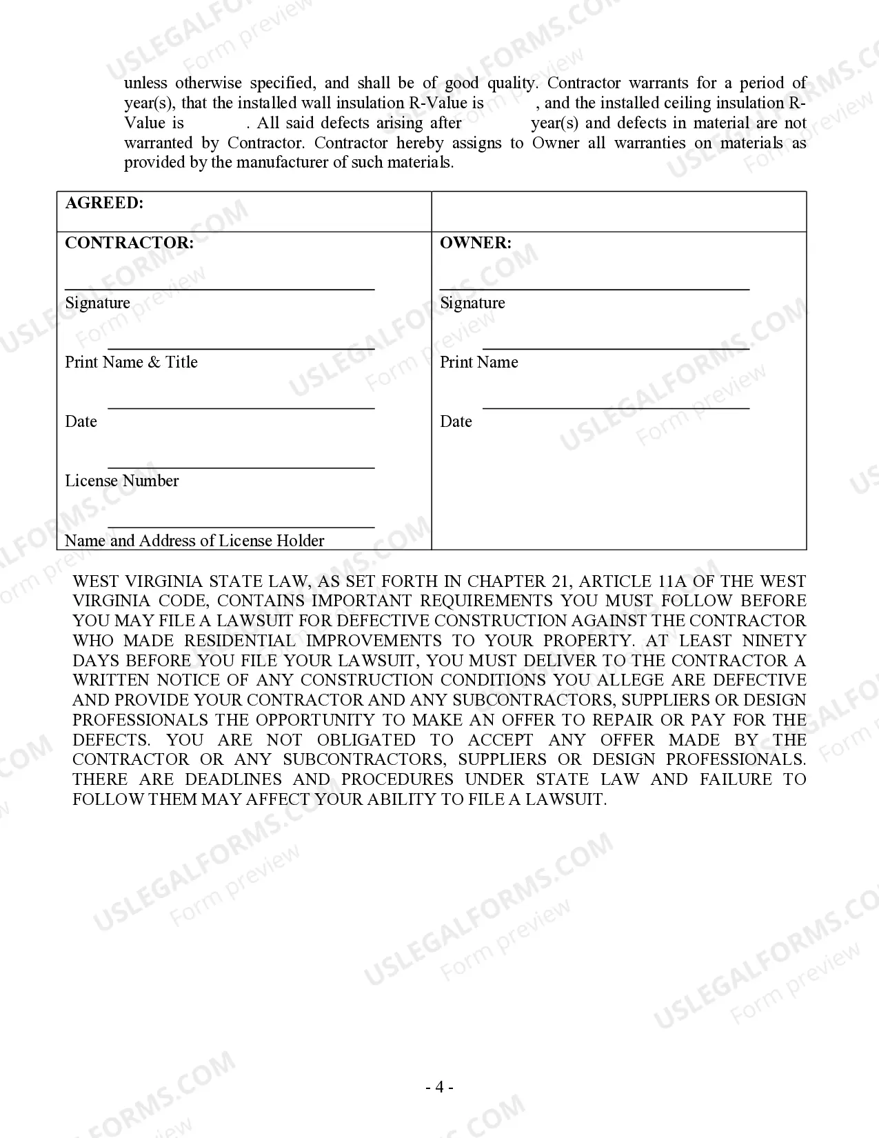 Preview Insulation Contract for Contractor