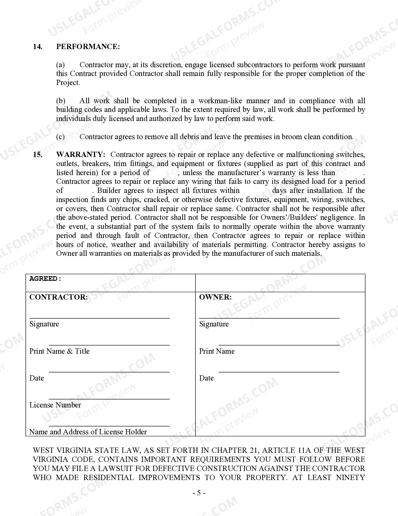 Preview Electrical Contract for Contractor