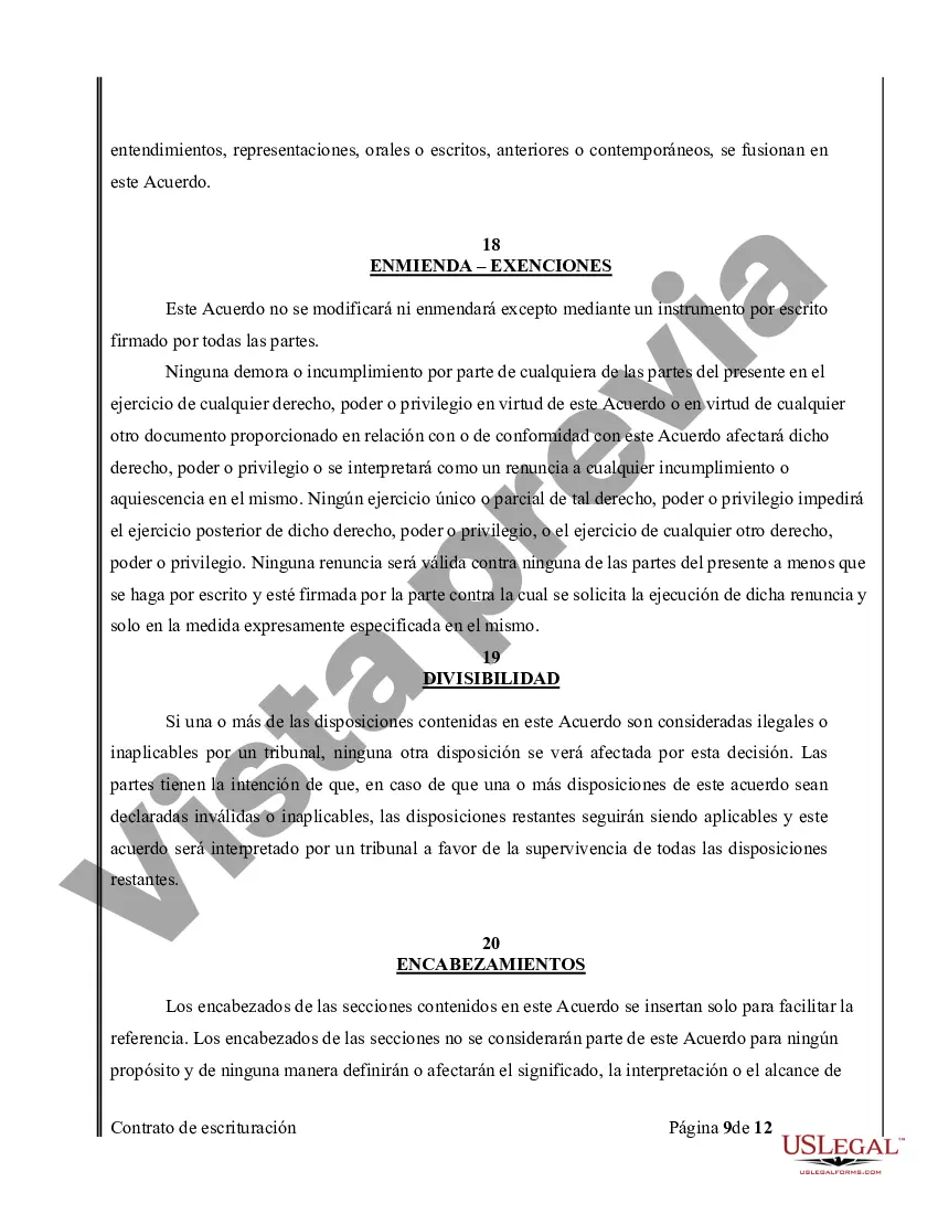 Preview Acuerdo o Contrato de Escritura de Venta y Compra de Bienes Raíces a/k/a Terreno o Contrato de Ejecución