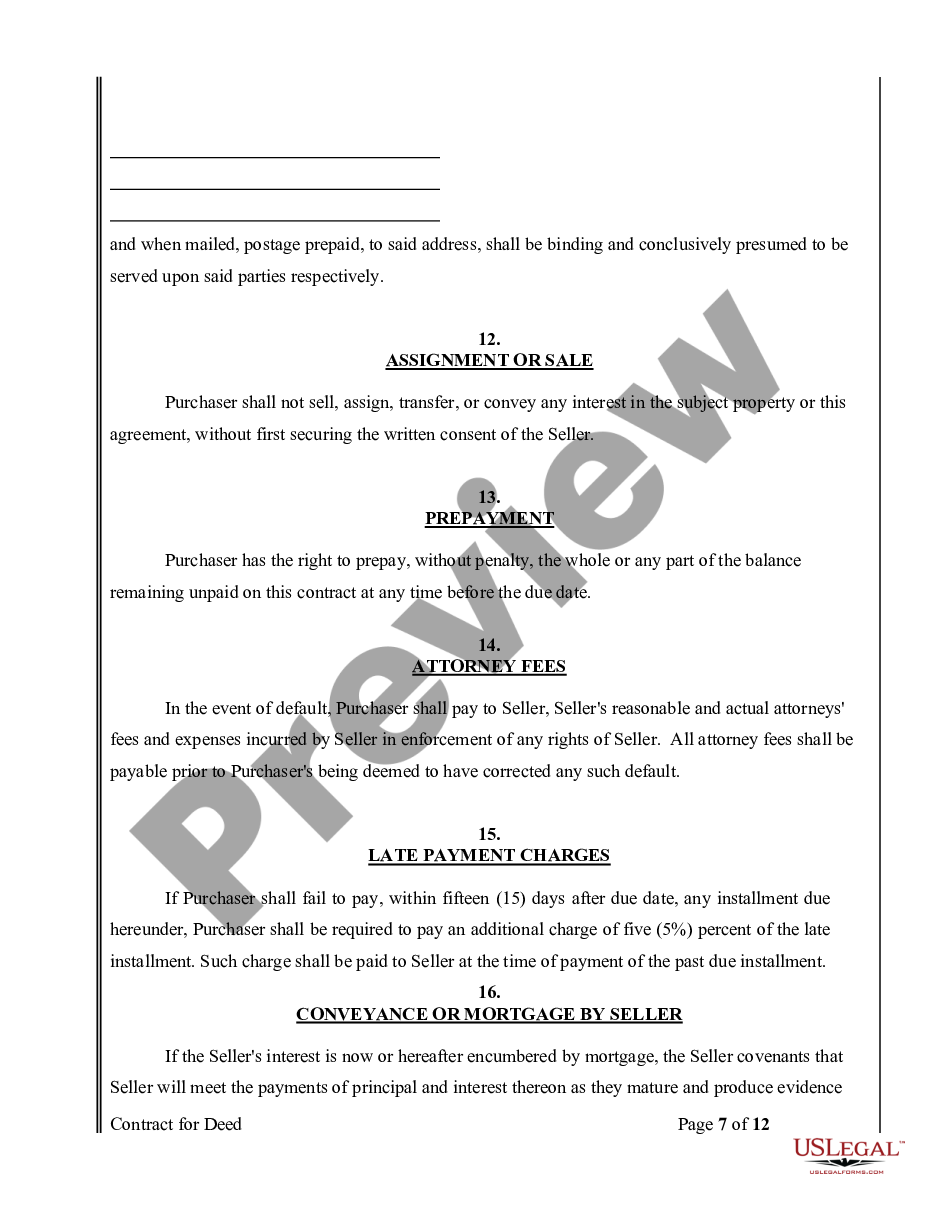 page 6 Agreement or Contract for Deed for Sale and Purchase of Real Estate a/k/a Land or Executory Contract preview
