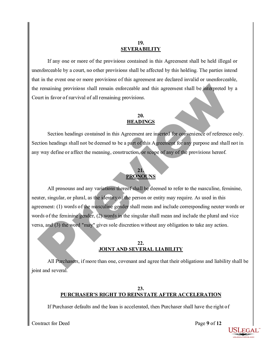page 8 Agreement or Contract for Deed for Sale and Purchase of Real Estate a/k/a Land or Executory Contract preview