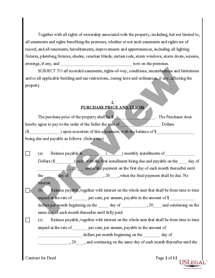 Preview Agreement or Contract for Deed for Sale and Purchase of Real Estate a/k/a Land or Executory Contract