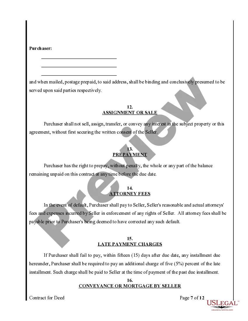 Preview Agreement or Contract for Deed for Sale and Purchase of Real Estate a/k/a Land or Executory Contract