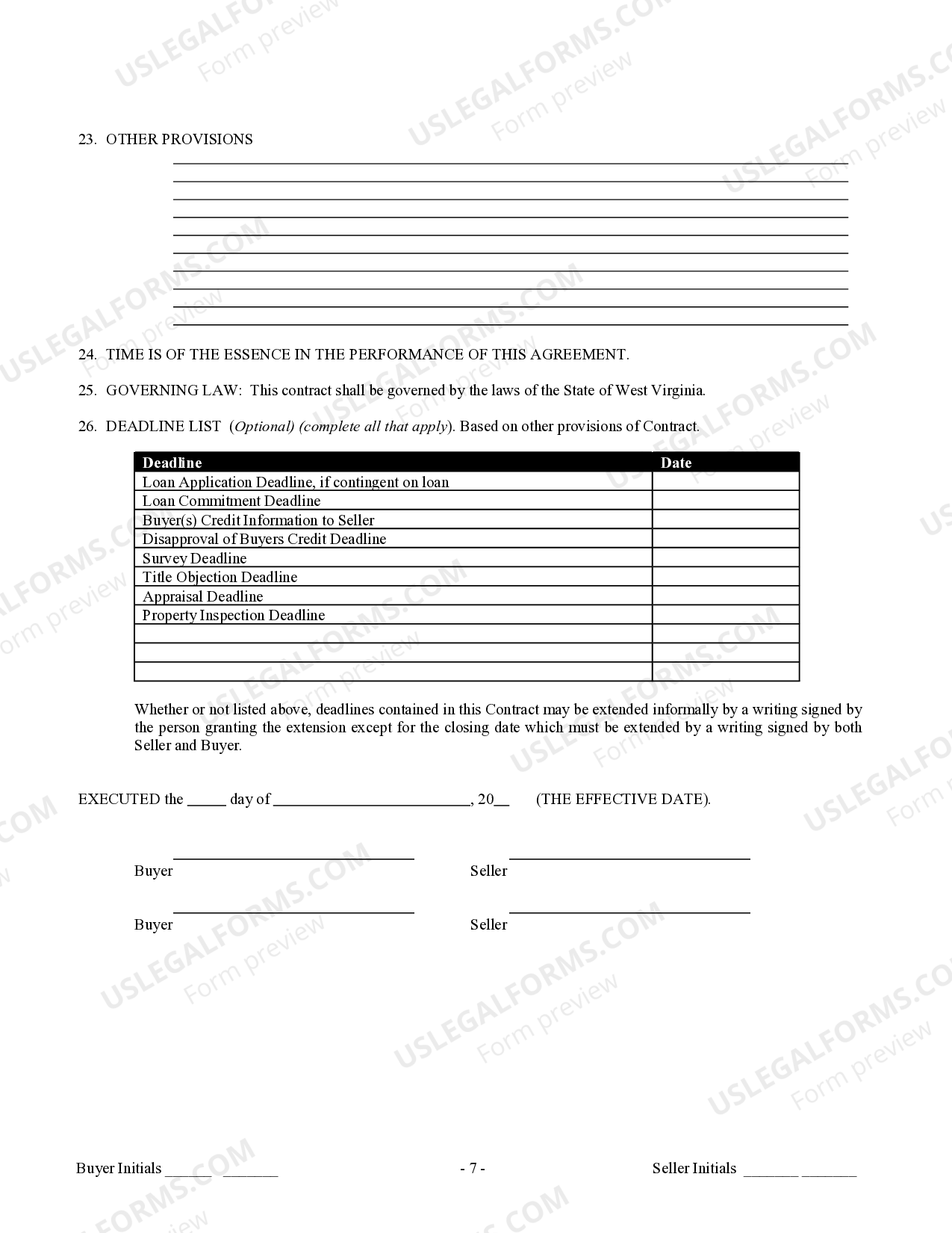 West Virginia Contract for Sale and Purchase of Real Estate with No