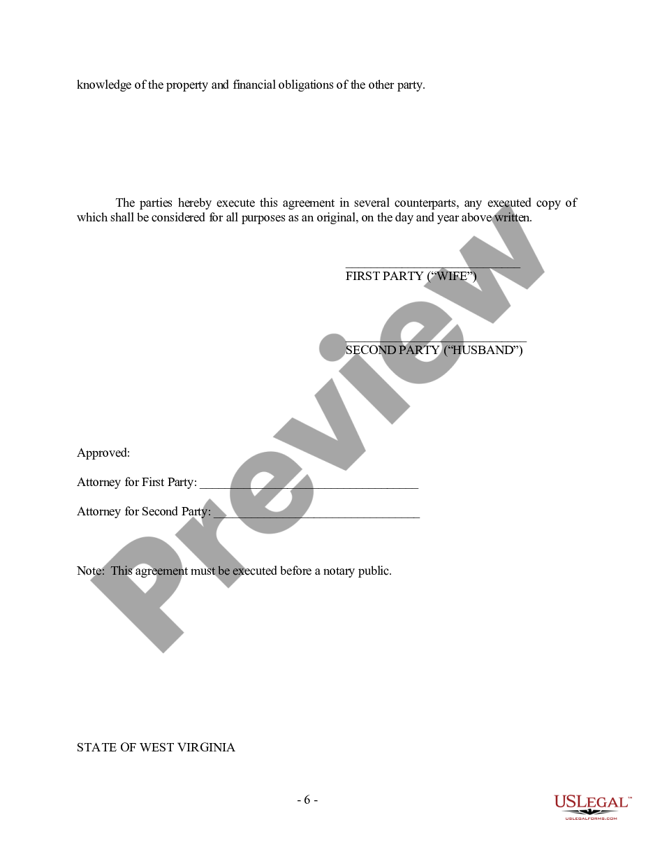 form West Virginia Prenuptial Premarital Agreement with Financial Statements preview