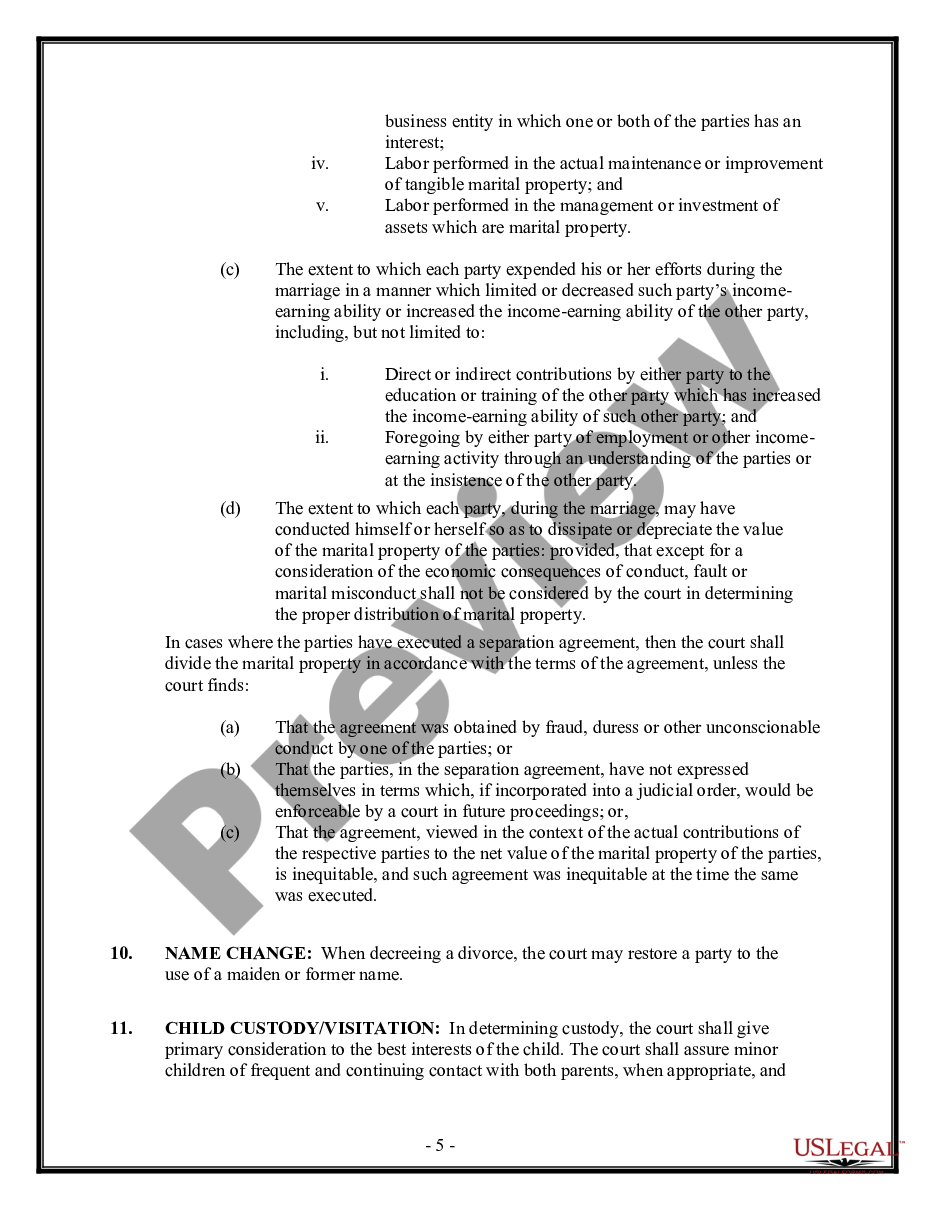 page 4 No-Fault Agreed Uncontested Divorce Package for Dissolution of Marriage for people with Minor Children preview
