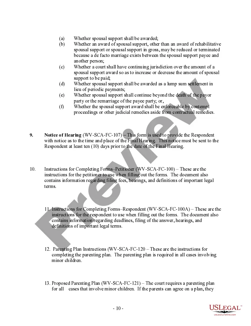 Preview West Virginia No-Fault Agreed Uncontested Divorce Package for Dissolution of Marriage for people with Minor Children