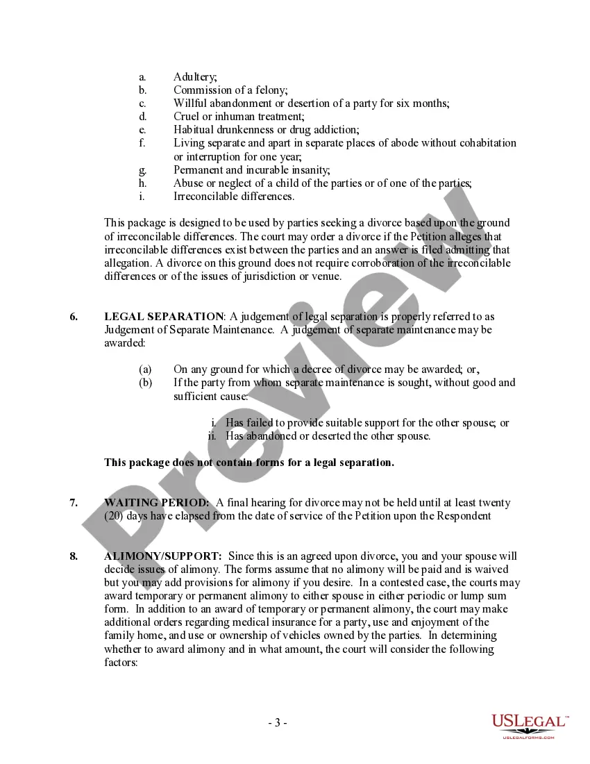 Preview West Virginia No-Fault Agreed Uncontested Divorce Package for Dissolution of Marriage for people with Minor Children