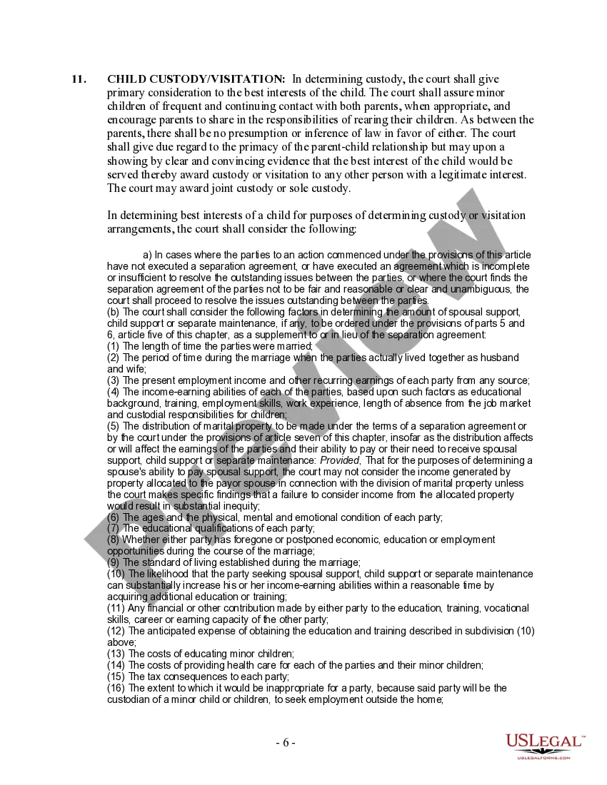 Preview West Virginia No-Fault Agreed Uncontested Divorce Package for Dissolution of Marriage for people with Minor Children
