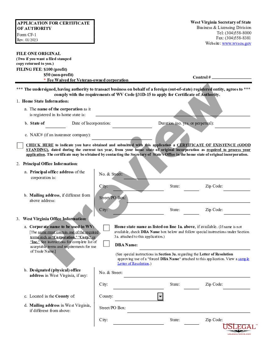 West Virginia Registration of Foreign Corporation West Virginia