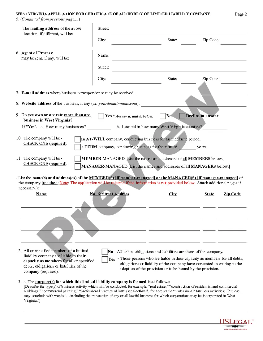 Preview West Virginia Registration of Foreign Corporation