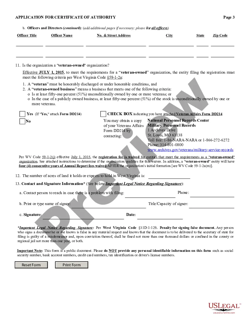 Preview West Virginia Registration of Foreign Corporation