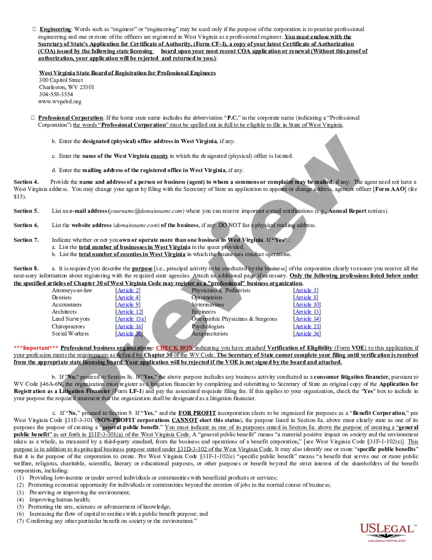Preview West Virginia Registration of Foreign Corporation