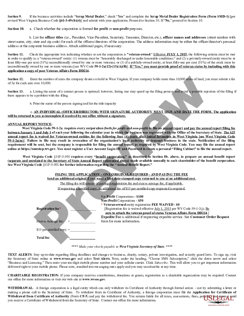 Preview West Virginia Registration of Foreign Corporation