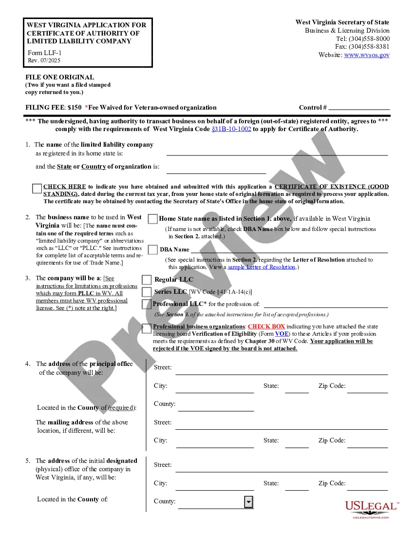 Preview West Virginia Registration of Foreign Corporation