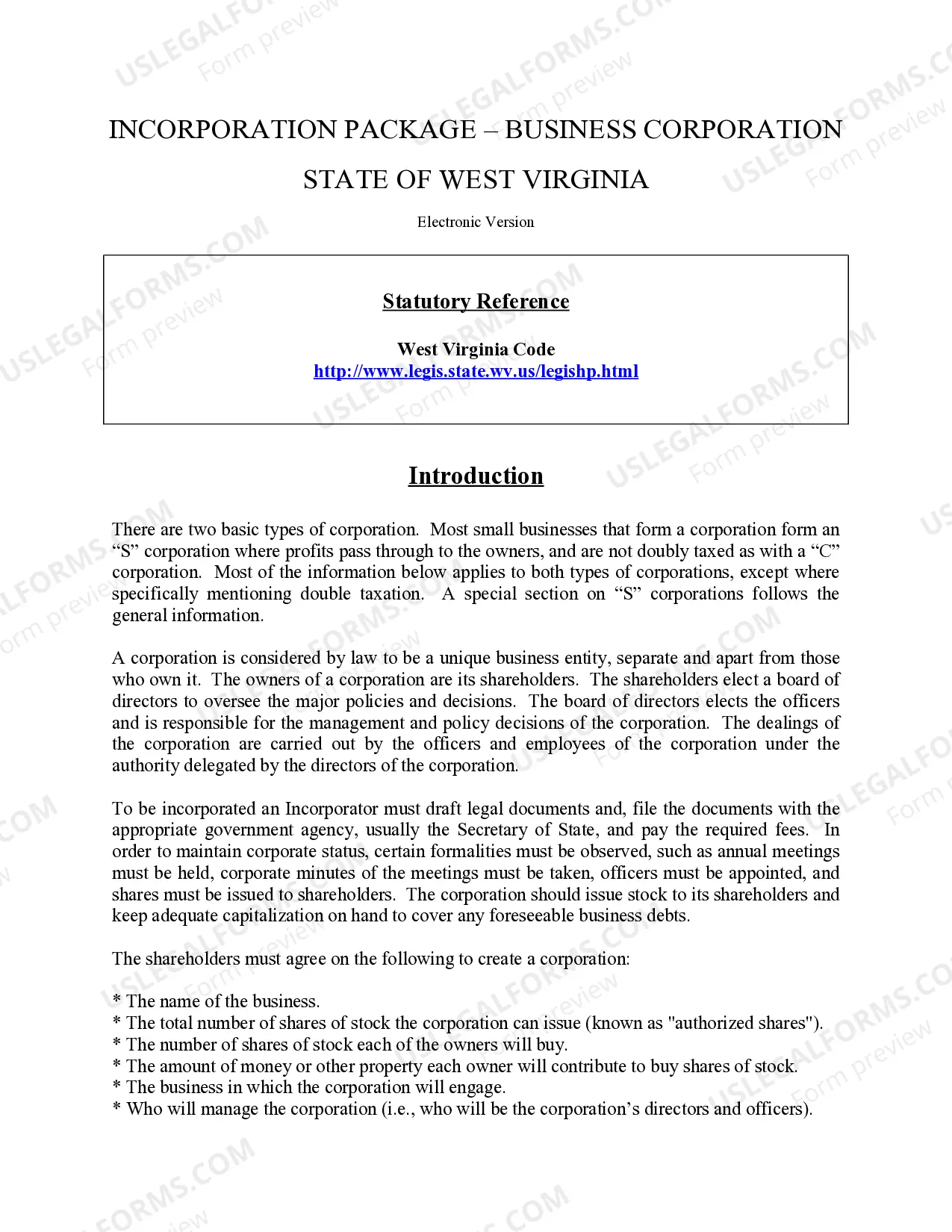 Preview West Virginia Business Incorporation Package to Incorporate Corporation