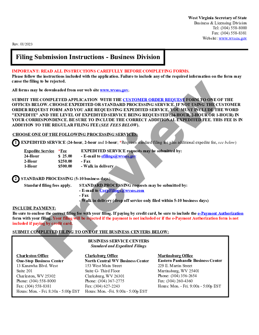 West Virginia Articles of Incorporation for Domestic For Articles Of