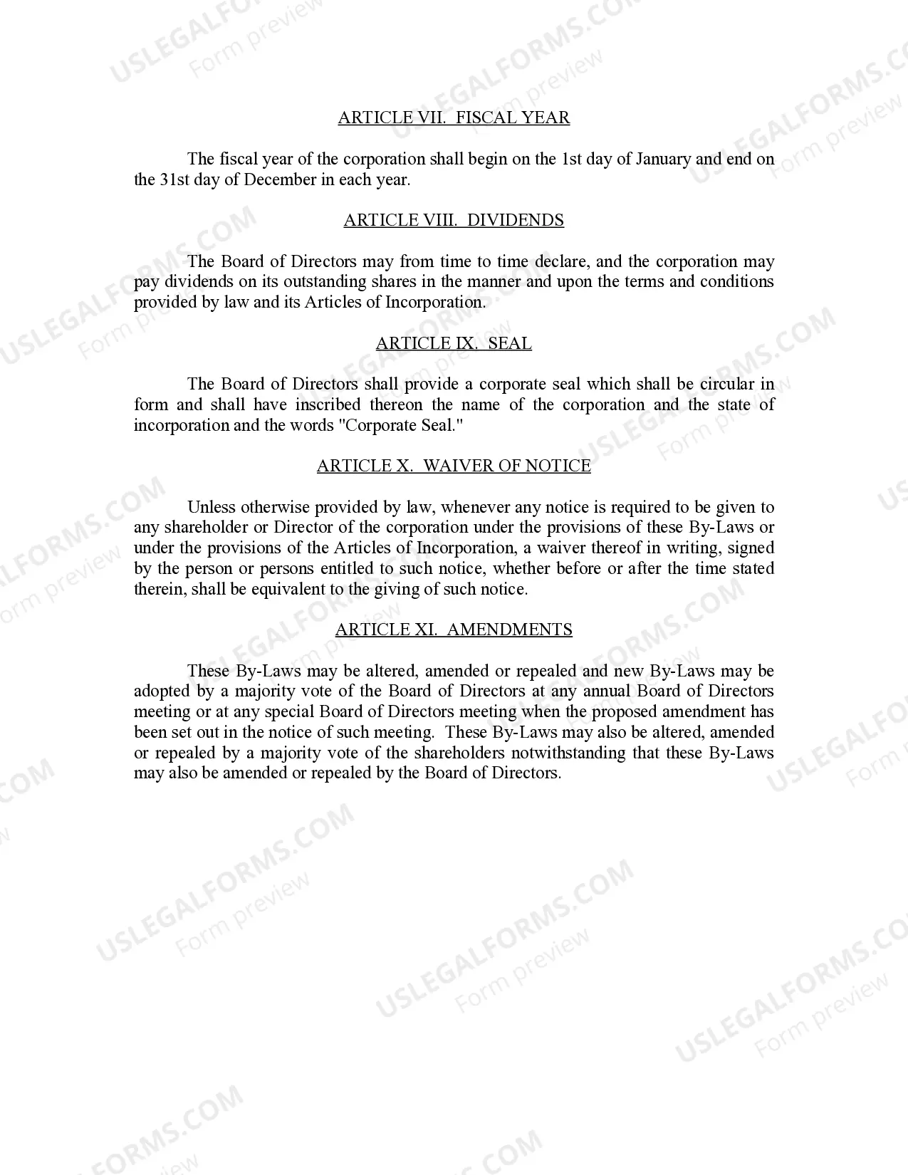 Preview West Virginia Bylaws for Corporation