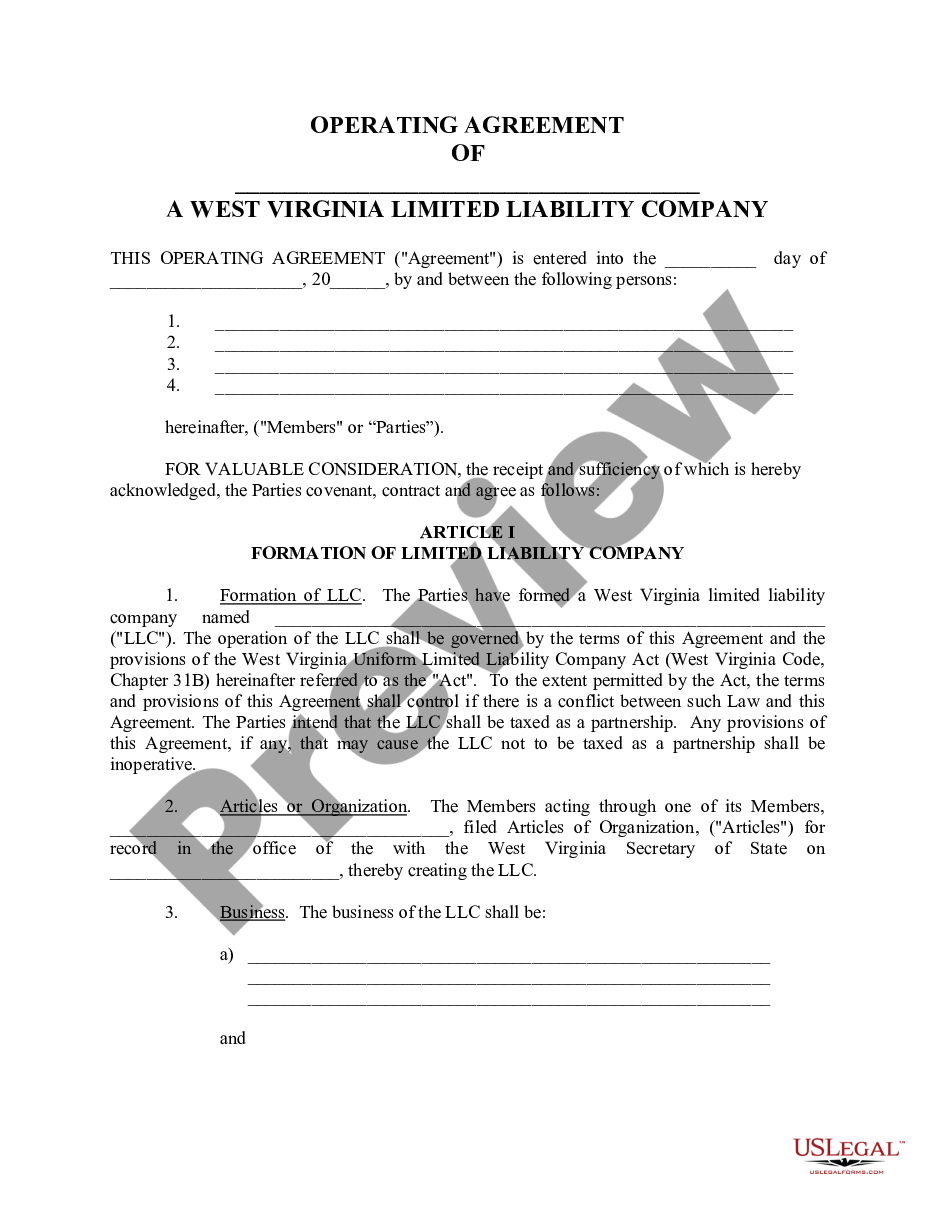page 1 Limited Liability Company LLC Operating Agreement preview