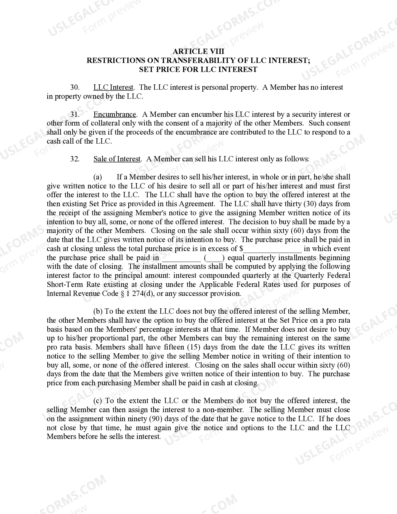 Preview Limited Liability Company LLC Operating Agreement