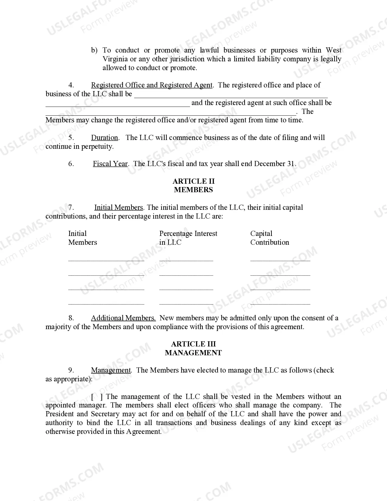 Preview Limited Liability Company LLC Operating Agreement
