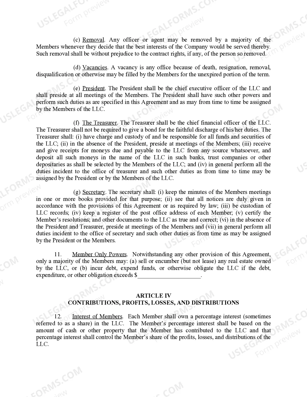 Preview Limited Liability Company LLC Operating Agreement