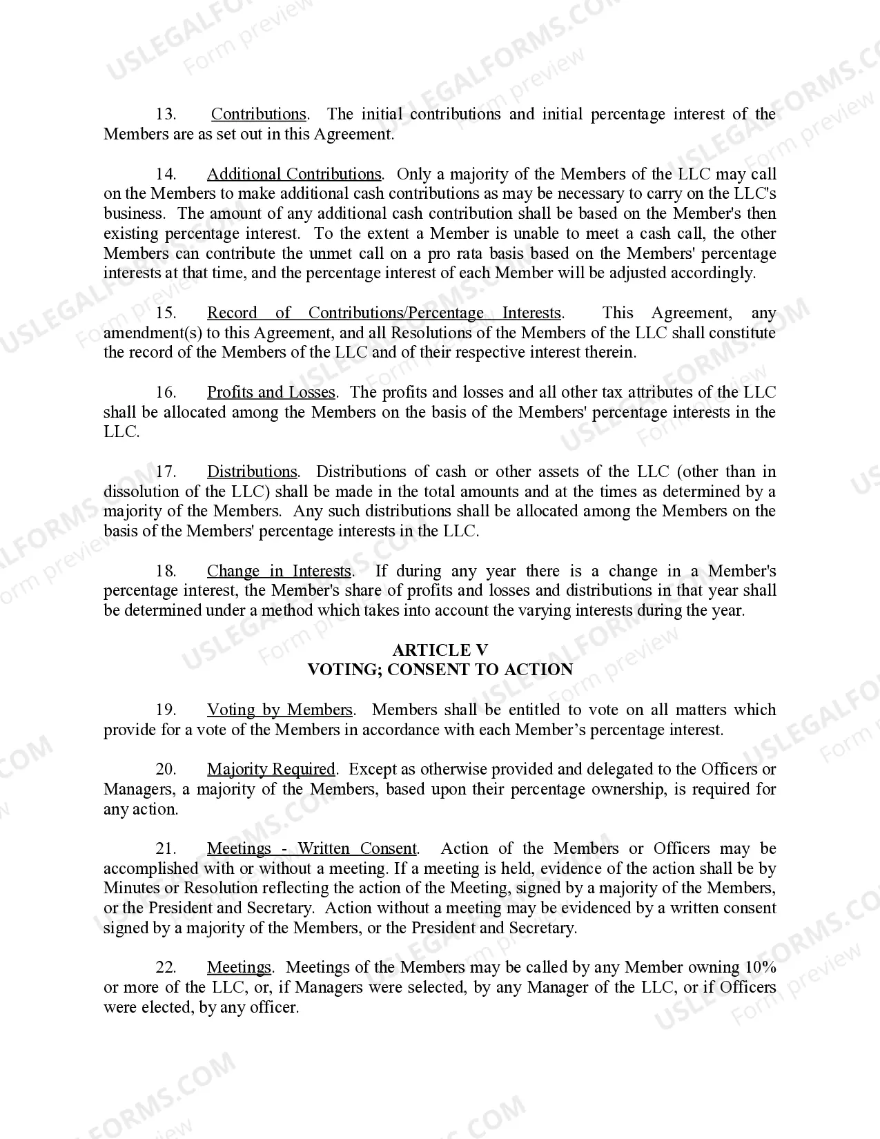 Preview Limited Liability Company LLC Operating Agreement