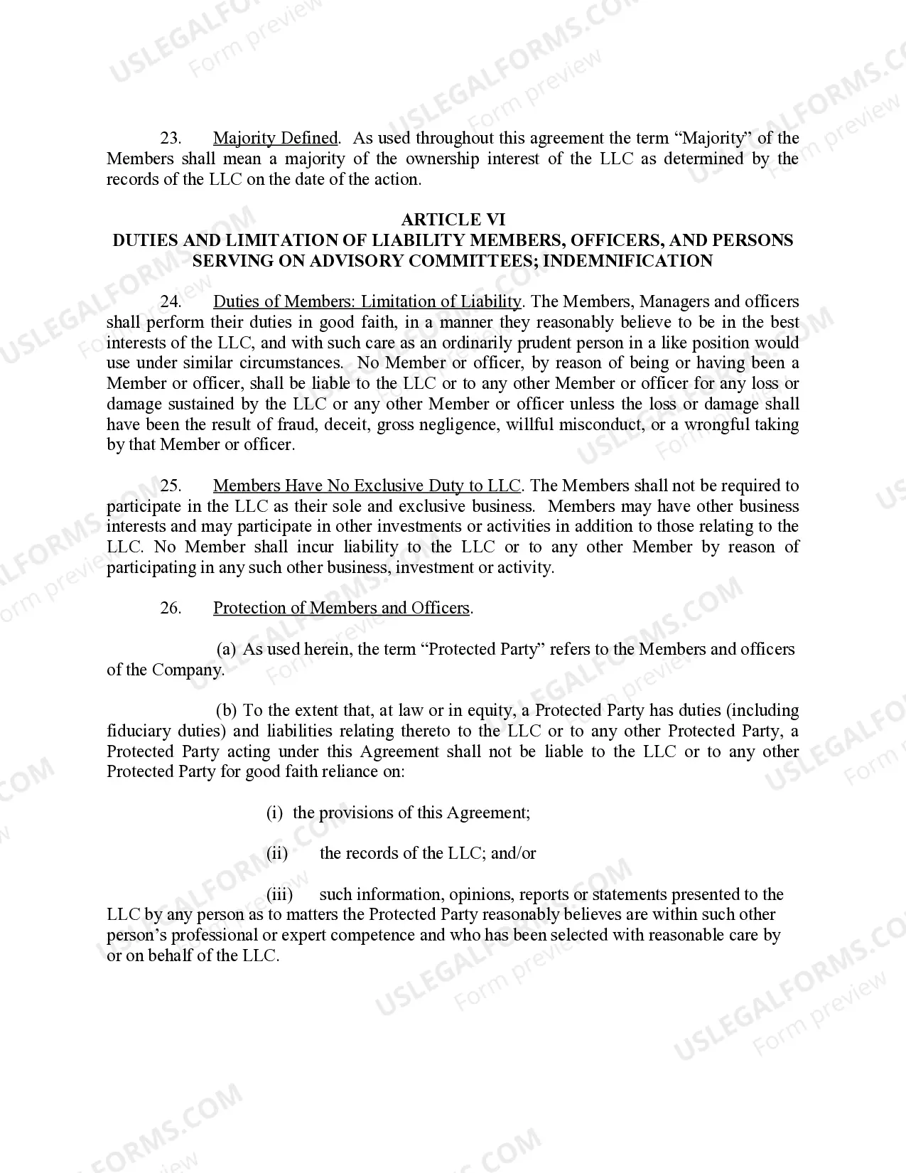 Preview Limited Liability Company LLC Operating Agreement