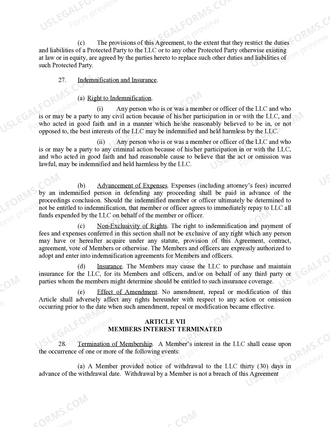 Preview Limited Liability Company LLC Operating Agreement