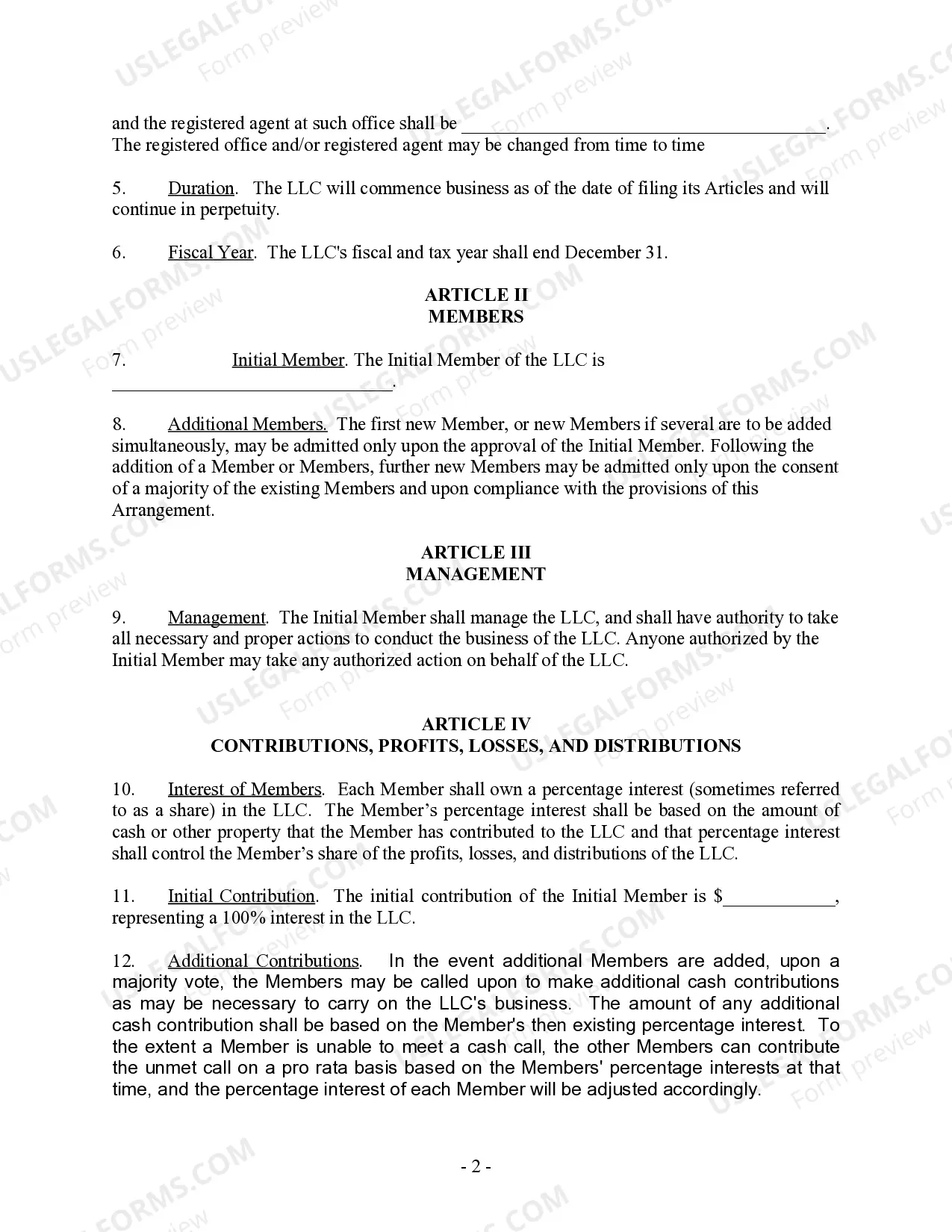 Preview Single Member Limited Liability Company LLC Operating Agreement