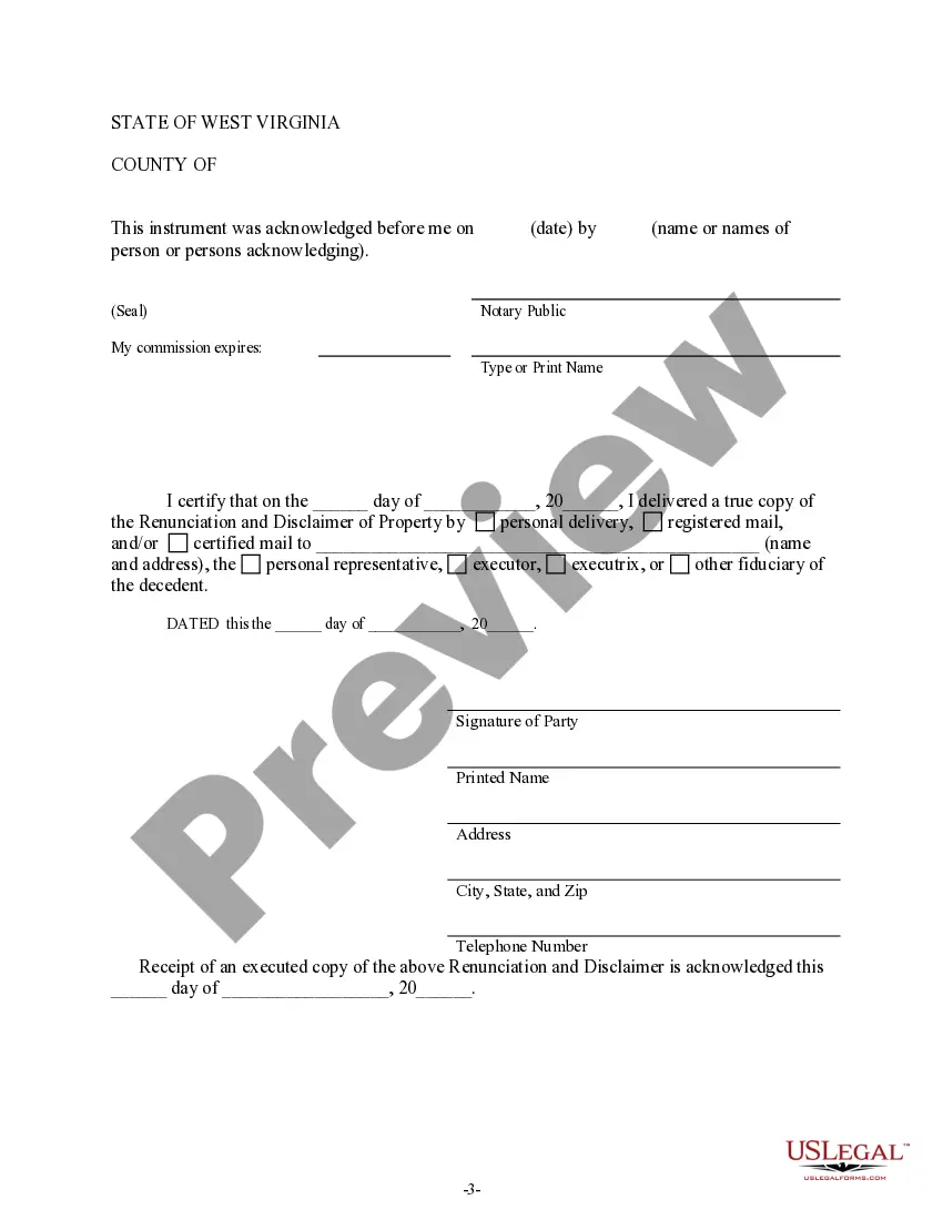 Preview Renunciation And Disclaimer of Property from Will by Testate