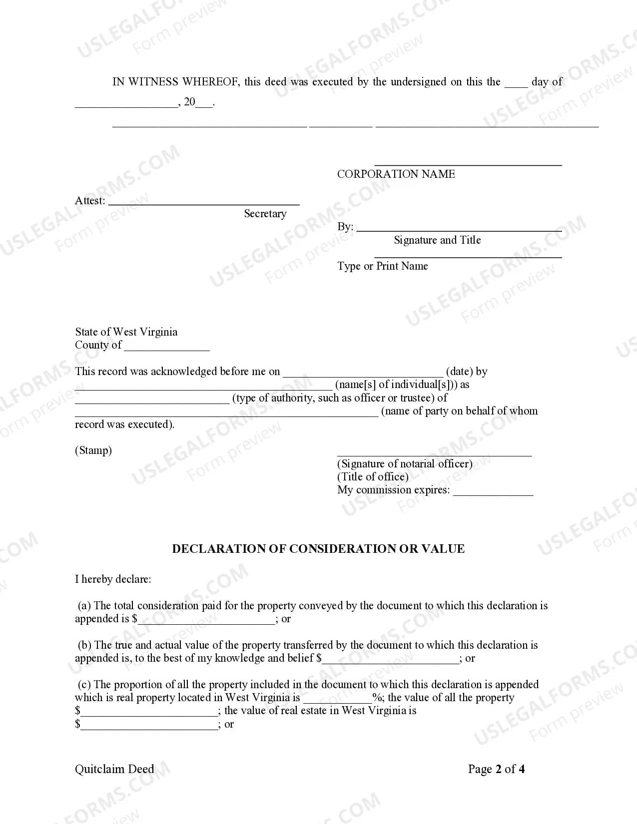 Preview Quitclaim Deed from Corporation to Individual