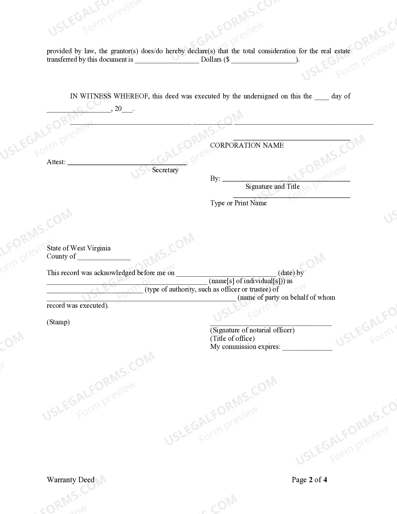 Preview Warranty Deed from Corporation to Individual