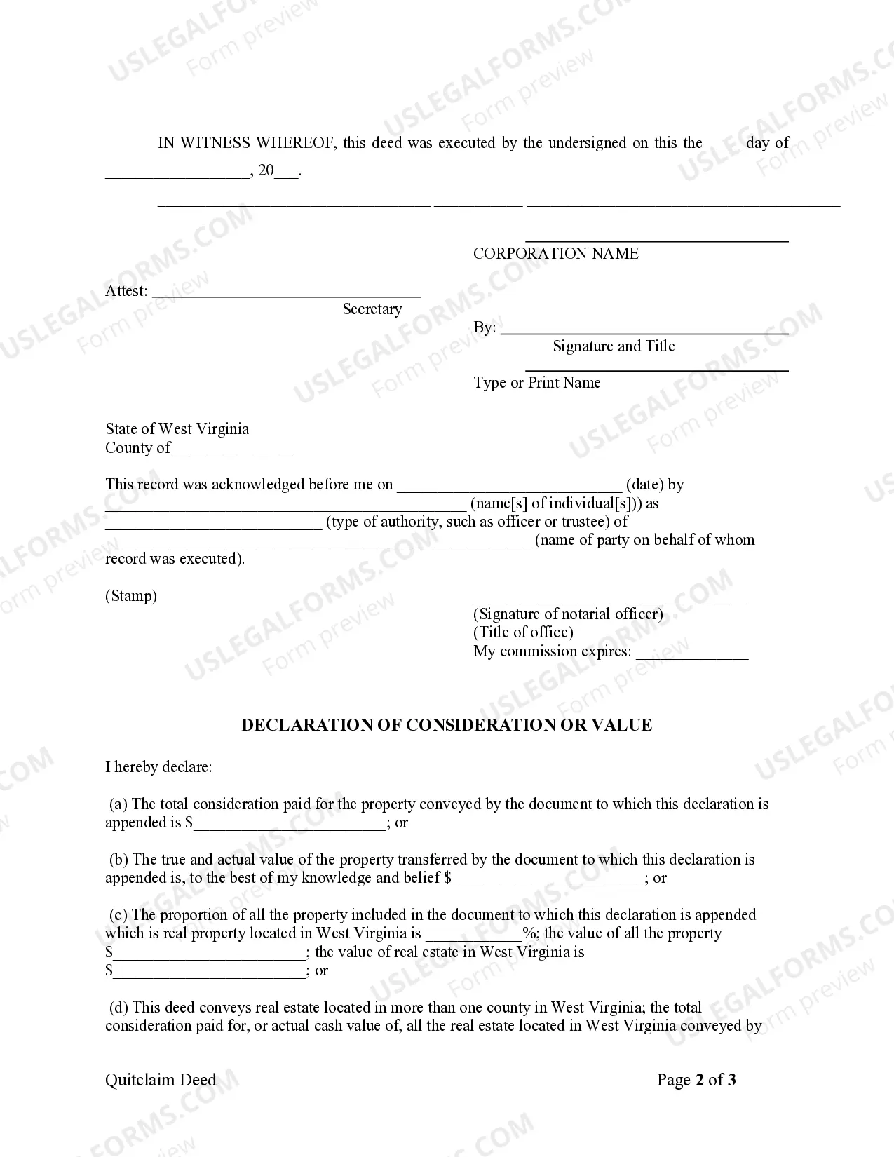 Preview Quitclaim Deed from Corporation to LLC