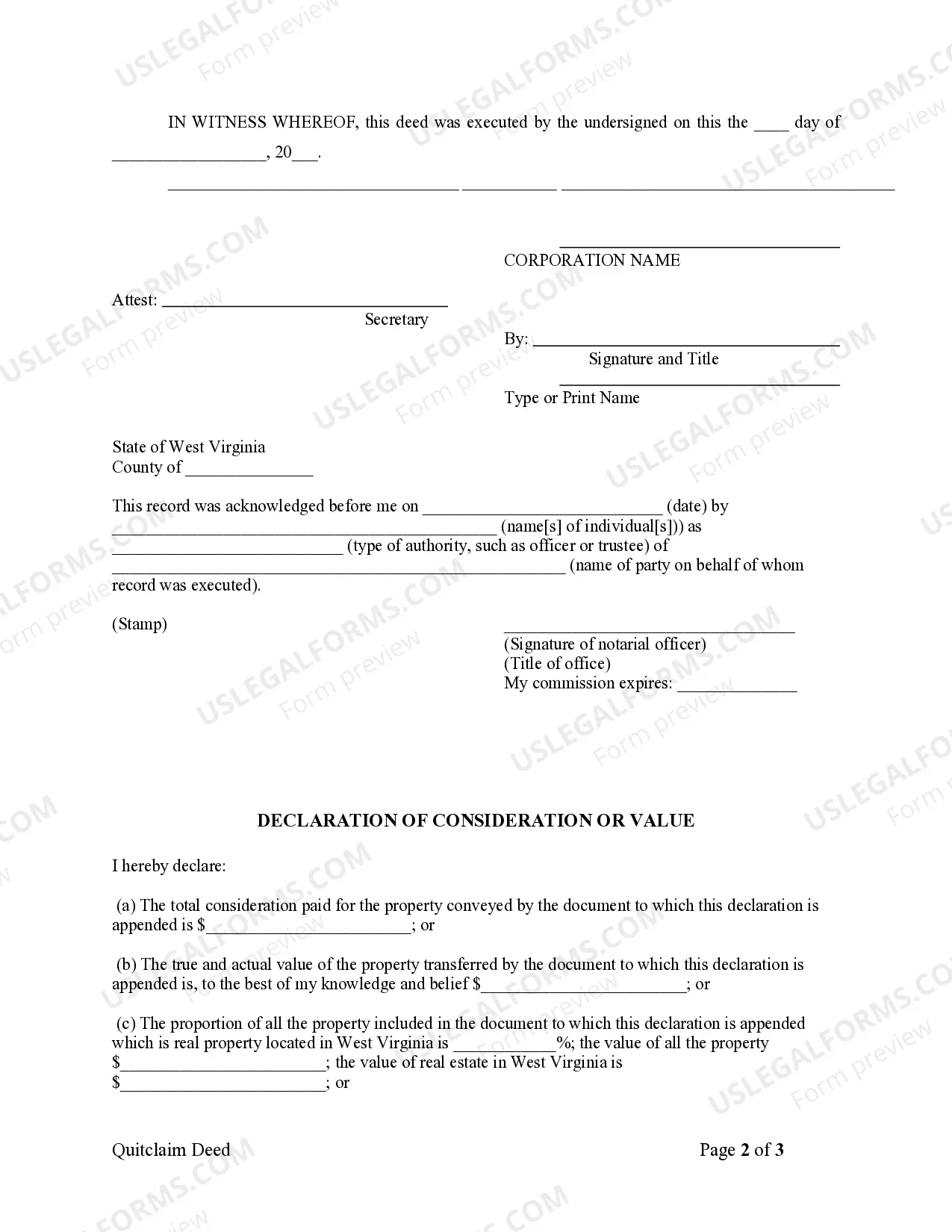 Preview Quitclaim Deed from Corporation to Corporation