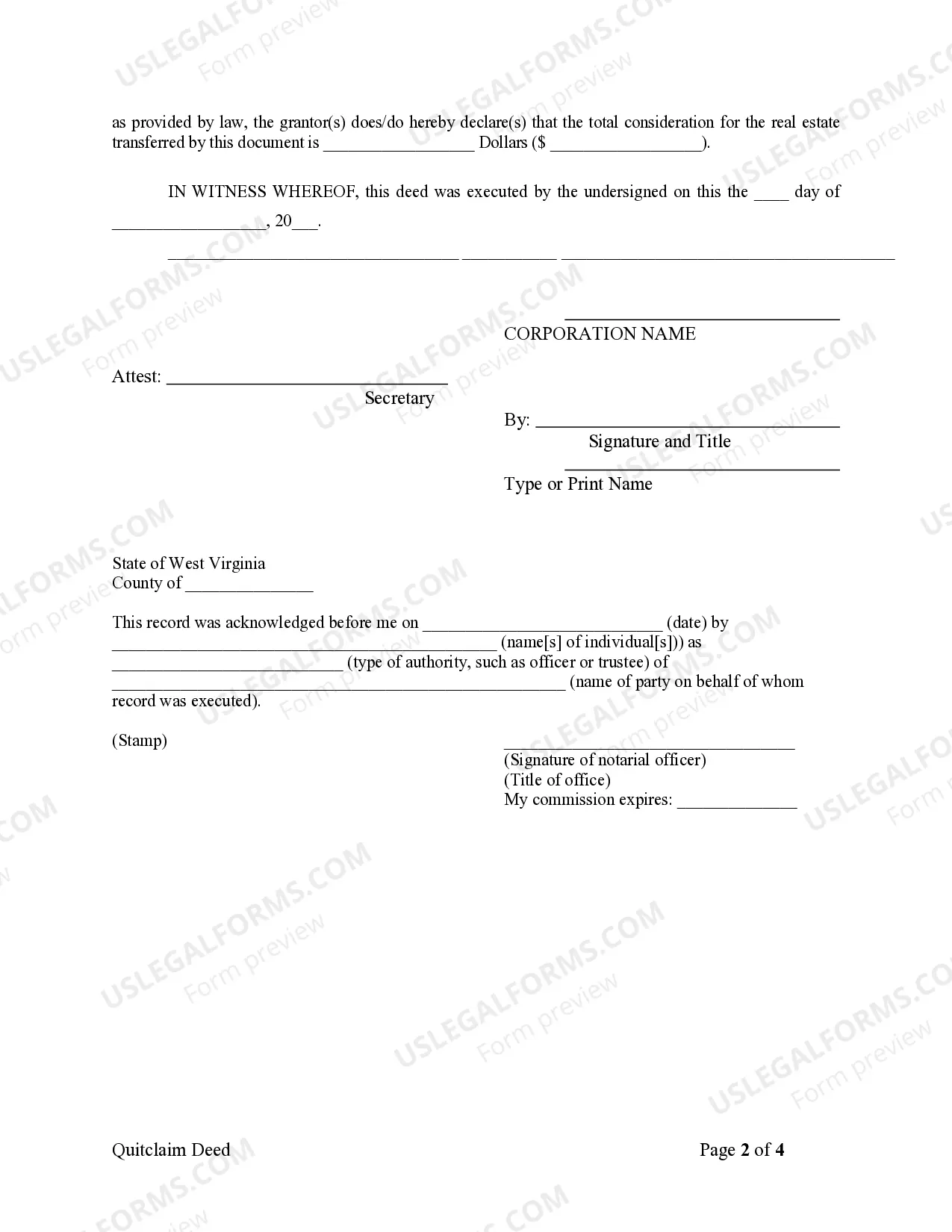 Preview Quitclaim Deed from Corporation to Two Individuals