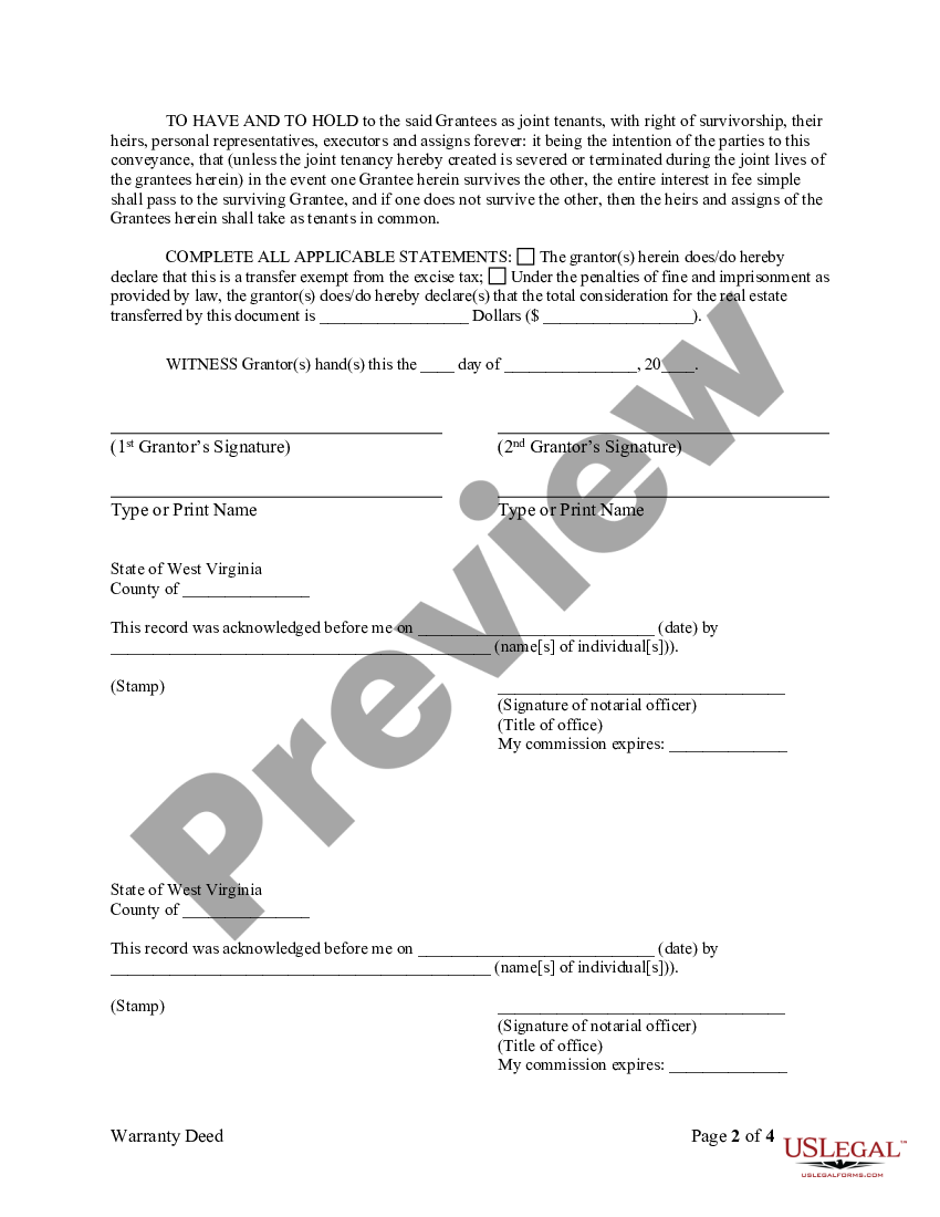 West Virginia Warranty Deed from Husband and Wife to Husband and Wife ...