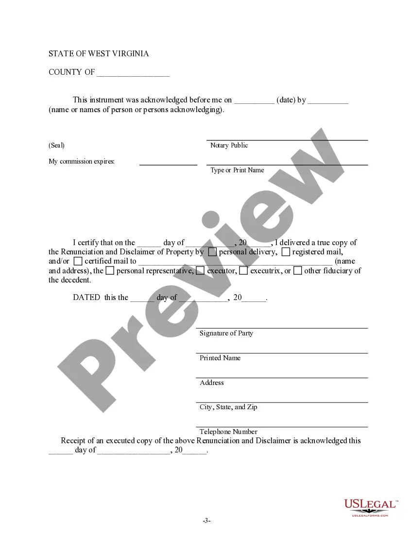 Preview Renunciation And Disclaimer of Property received by Intestate Succession