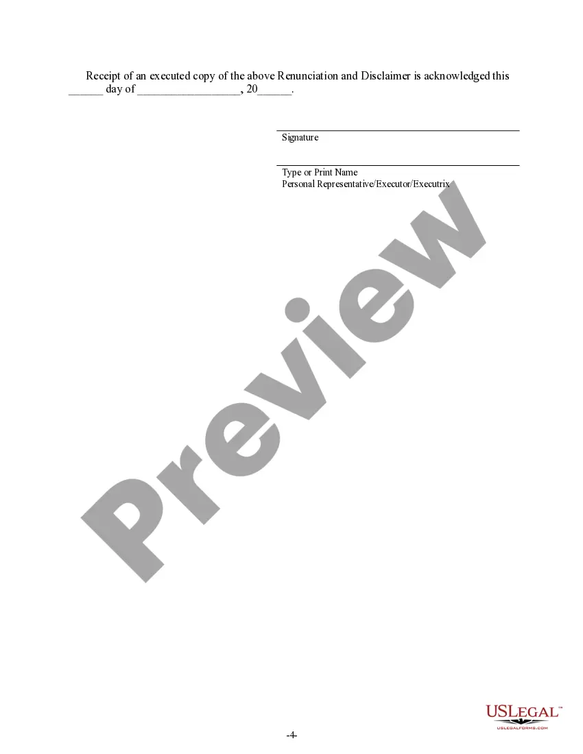 Preview Renunciation And Disclaimer of Property received by Intestate Succession