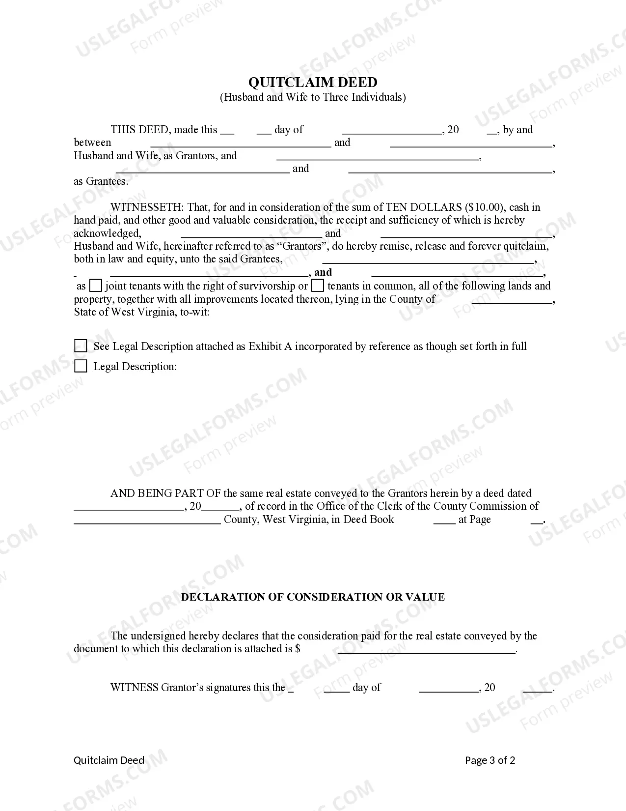 Preview Quitclaim Deed from Husband and Wife to Three Individuals