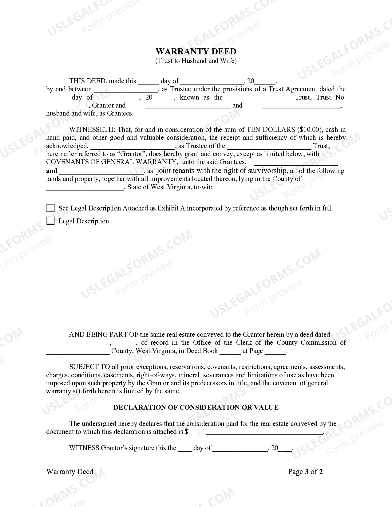 Preview Warranty Deed - Trust to Husband and Wife