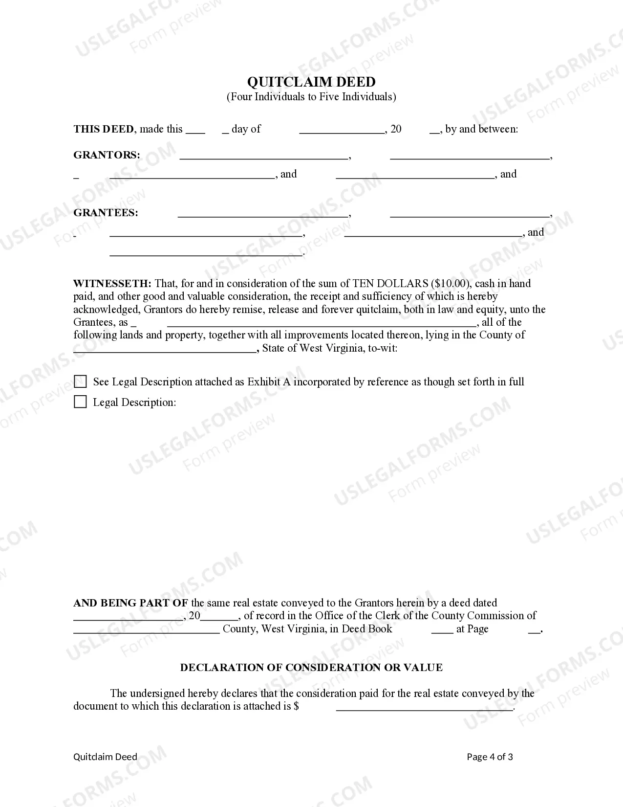 Preview Quitclaim Deed - Four Individuals to Five Individuals