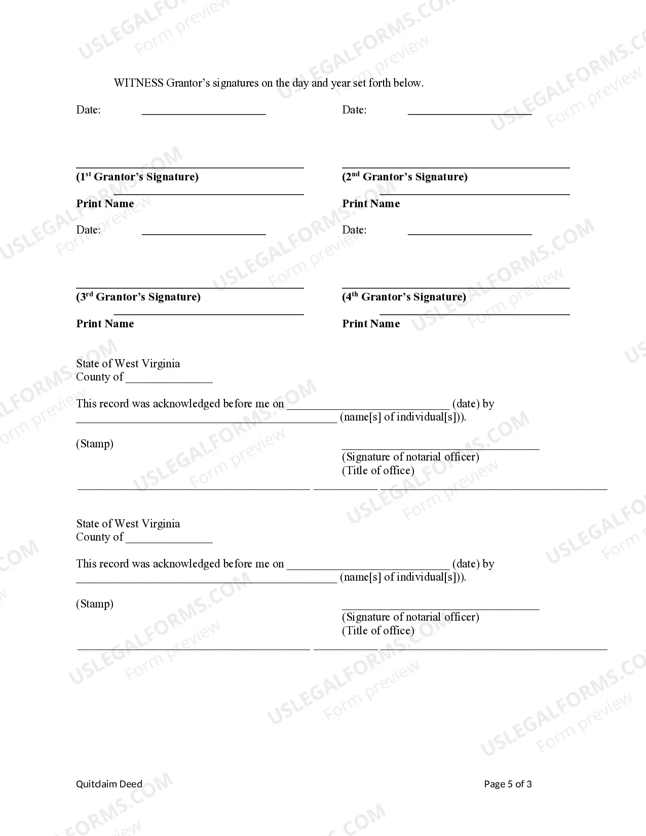 Preview Quitclaim Deed - Four Individuals to Five Individuals