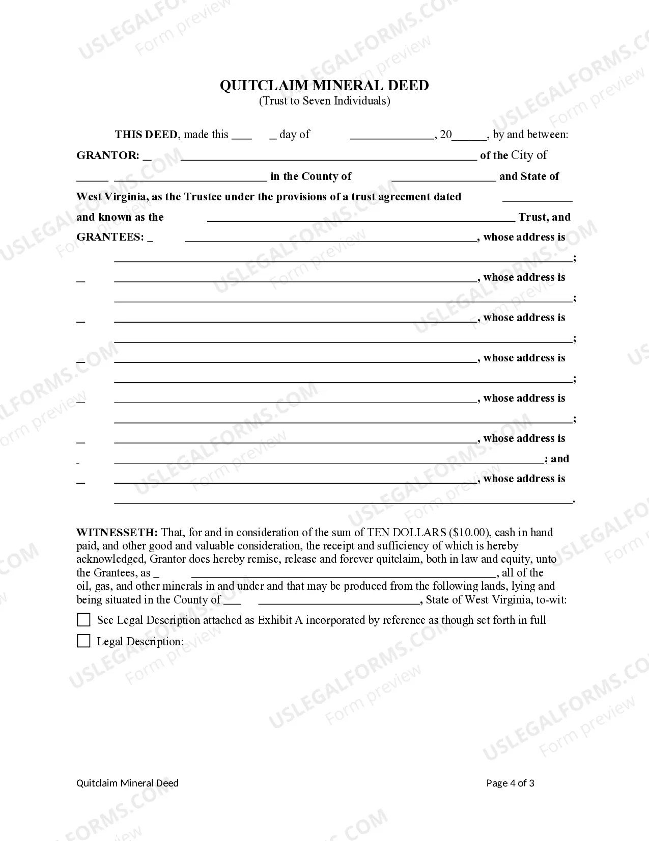 Preview Quitclaim Mineral Deed - from Trust to Seven Individuals.