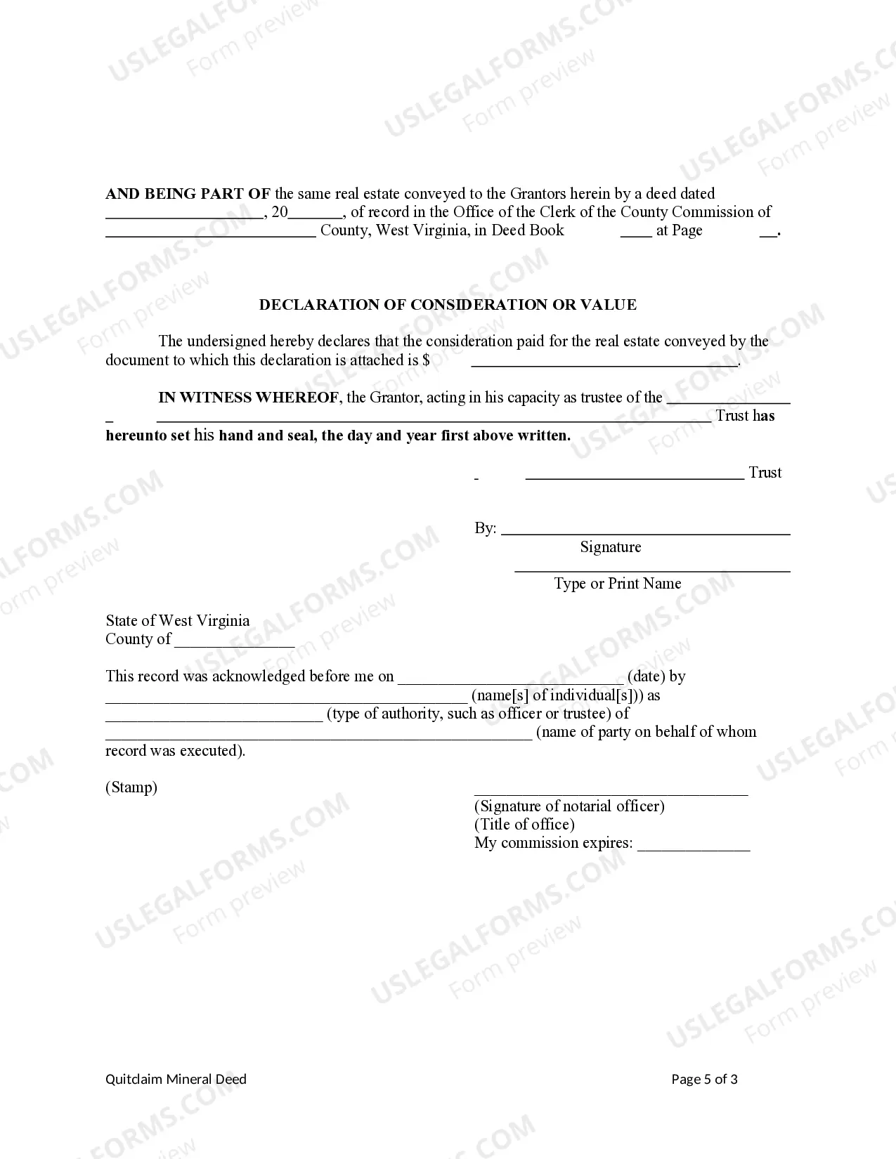 Preview Quitclaim Mineral Deed - from Trust to Seven Individuals.